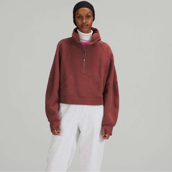 EUC Lululemon Womens Scuba half zip funnel neck sweater - smokey red XS/S - Picture 2 of 5